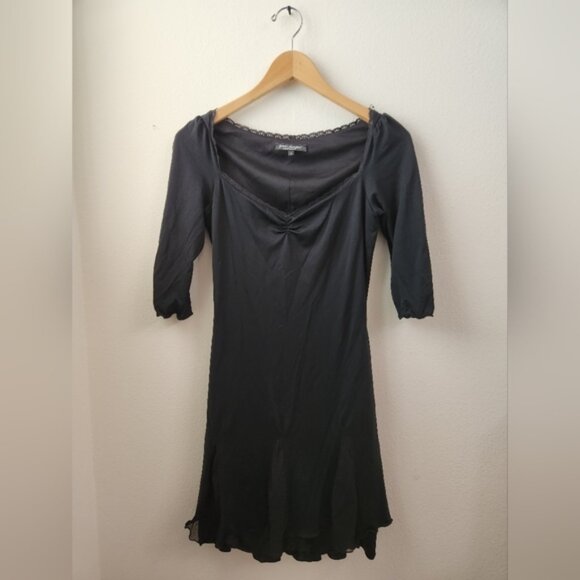 Vintage Betsy Johnson New‎ York 90s Y2K 3/4 Sleeve Swing Dress Black Size Small - Picture 1 of 9